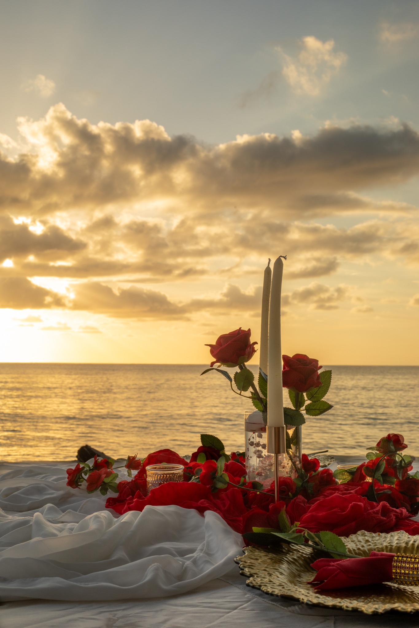 Beachside sunset dinner setting in St. Croix