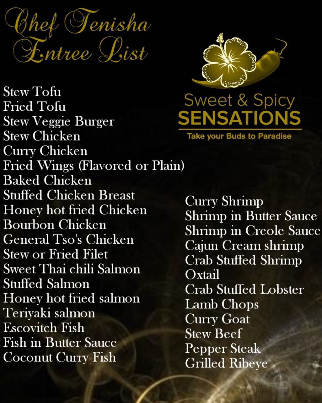 Sweet & Spicy Sensations catering menu or service list