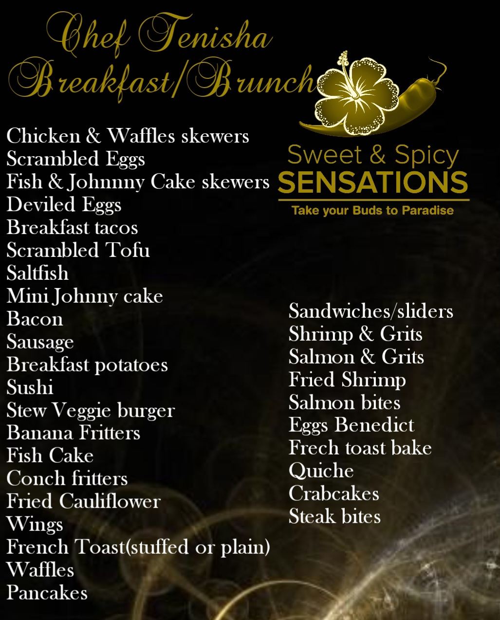 Sweet & Spicy Sensations catering menu or service list